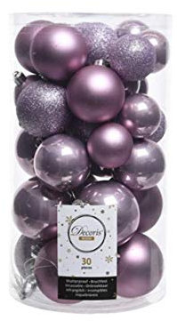 E+N Weihnachts-Kugeln Christbaum-Kugeln Weihnachts-Deko Christbaum-Schmuck Mix Wolken-Lila, 30 Kugeln Glanz/Glitter/matt, bruchfester Kunststoff