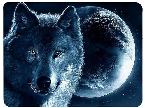 Silent Monsters Mauspad 360 x 250 mm Stoff Mousepad Wolf, rutschfest & leise, für Gaming Büro Office Homeoffice - 36 x 25 cm Mouse Pad Mat - Mausunterlage klein für alle Maus Arten