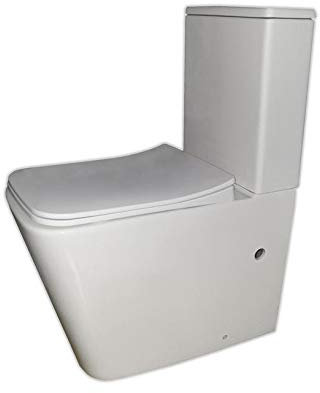 Inodoro Completo,Inodoro Blanco, Retrete para Hogar Sistema Rimless Antibacterias Tapa Dura Extrafina Amortiguada Salida Dual