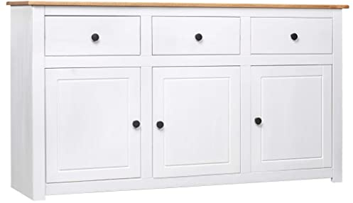 vidaXL Massivholz Panama-Kiefer Sideboard mit 3 Schubladen 3 Türen Kommode Beistellschrank Mehrzweckschrank Anrichte Schrank Weiß 135x40x80cm