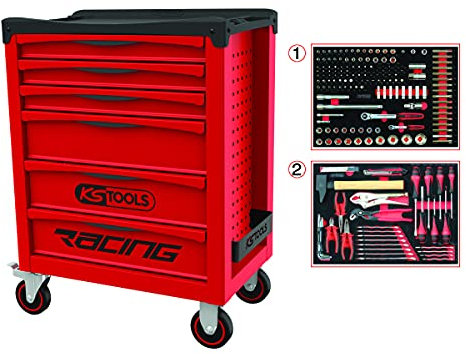 KS TOOLS - 855.6184 - Servante d'atelier complète Racing 6 tiroirs équipée de 184 Outils - Caisse à Outils complète