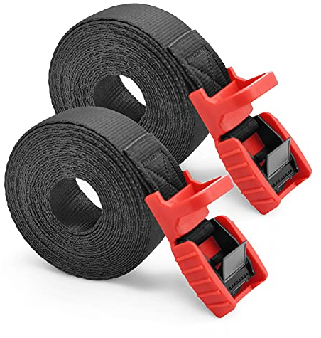 2 Pezzi 4.5m Cinghie di Fissaggio Cinghie di Tensione,Cinghia per Bagagli sul Tetto dell'auto con Fibbia,Cinghia di Ancoraggio per Bici Portapacchi,Kayak e Moto (rosso)