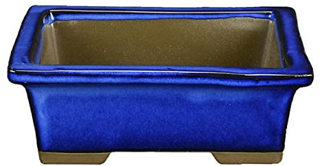 Vaso per bonsai Giapponese Morrisan rettangolare in gres smaltato blu 13x10x4,5 cm - B05-1a