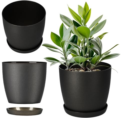 KADAX Pot de Fleurs en Plastique avec Soucoupe et Finition Mate Élégante, Cache-Pot pour Une Décoration Intérieure Raffinée et Moderne (12 cm, Anthracite)