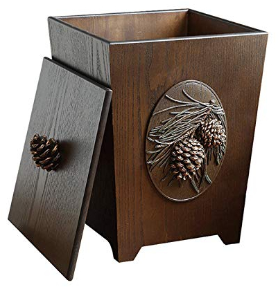 Cubo de Basura Creativa de la basura de madera Can hogar tallados a mano con cubierta de basura puede desprenderse de la tapa grande Papelera Papelera de reciclaje for sala de estar Oficina Dormitorio