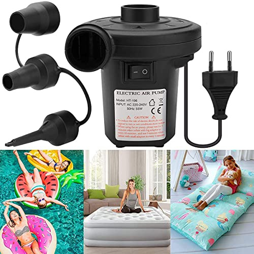 RAVSOOL Pompa ad aria elettrica, pompa elettrica 220-240V / 55W per pompa gonfiabile per piscina per bambini con 3 adattatori per ugelli