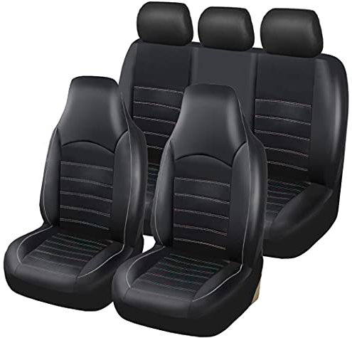 TOYOUN Juego Completo de Fundas Asientos Coche Universal Piel Sintético Funda de Asiento para Coche Impermeable Protector para Asientos Delanteros y Traseros de Automóvil 5 plazas, Gris