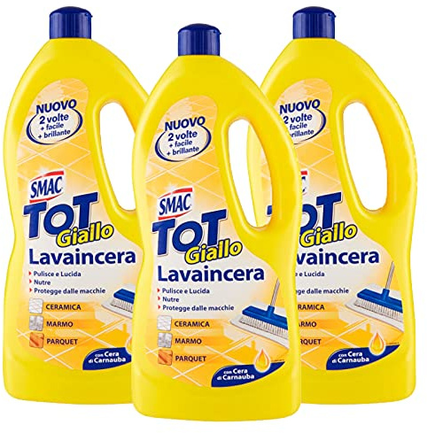 Smac Tot Gelber Wachsreiniger für hochwertige Böden aus Keramik, Marmor und Parkett, mit Carnaubawachs, 1000 ml, 3 Stück