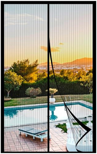 METAONLY Magnetic Screen Door Mesh Fits 32 x 80 Door - Curtain Size 34 x 82, Works for Patio, Sliding Door, Keeps Bug Mosquito Out, Fresh Air Flow, Black