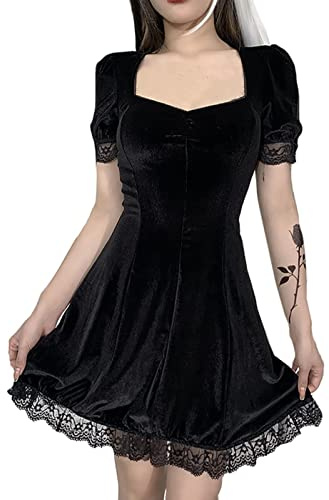 DINGJIUYAN Women Fairy Dress, Victorian,Mini Floral,Party,Punk,Corset,Lace,Gothic Velvet,Elegant Party Vintage,Grunge Lace Sexy Harajuku