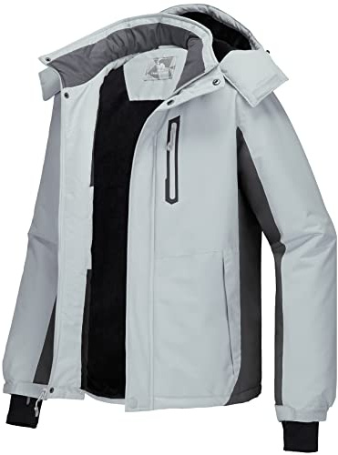 CAMEL CROWN Herren Mountain Snow Wasserdichte Skijacke Abnehmbare Kapuze Winddicht Fleece Parka Regenjacke Wintermantel