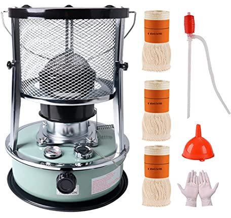 Petroleumofen für innenräume, Effizienter Petroleum Heizung Heizer mit 3 Docht, Tragbarer Campingkocher Zum Heizen, Für Heizungen Wintergarten Terassen Zeltheizung Barbecue (4.6L-green)