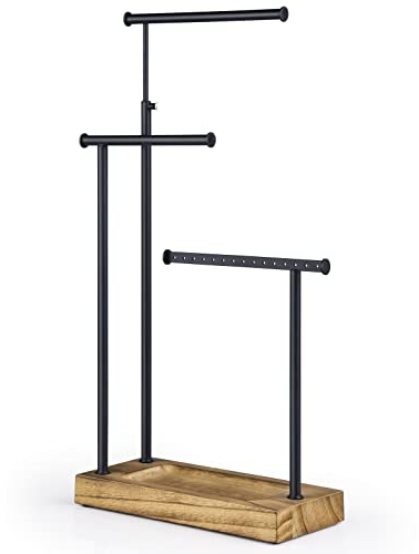 SRIWATANA Portagioie in legno Portacatena a 3 barre girevoli (51 cm) Albero portagioie per catene Orecchini Anelli Orologi e Bracciali Regalo per la Mamma