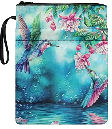 HUIACONG Kolibri Diamant Blume Buchhülle mit Reißverschluss Buchhülle für Frauen Mädchen Großer Buchschutz Waschbarer Stoff Buchhüllen Durable Polyester Buchhüllen für Hardcover Taschenbuch