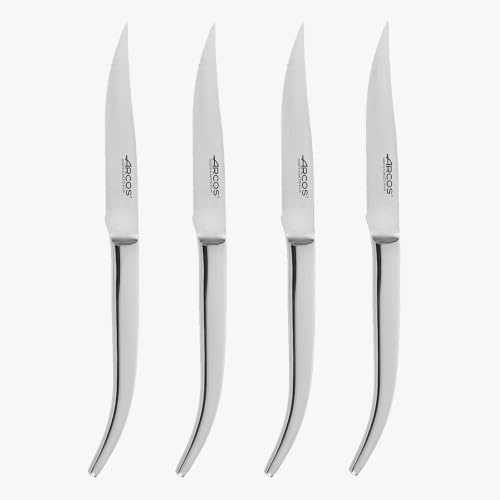Arcos Serie Stainless - Confezione da 4 pezzi Coltello Cotolero Monoblocco in Acciaio Inox da 110 mm - Coltello Monoblock in Acciaio Inox Colore Argento