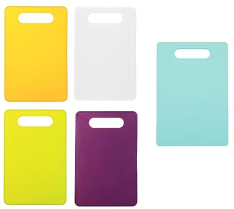 5 Stück Kunststoff Schneidebrett, Brettchen Küche, Kunststoff Schneidematte - BPA Frei, Frühstücksbretter Antibakteriell Schneidebretter mit Griff für Obst Gemüse Fleisch Brot (29 x 19cm)