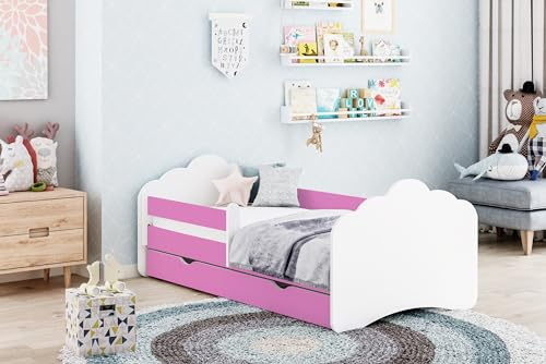 Happy Babies MOBI Kinderbett 160 x 80 Bett für Kinderzimmer mit Matratze Jugendbett mit Rausfallschutz & Schublade Kinder-Bett für Mädchen & Jungen (M00)