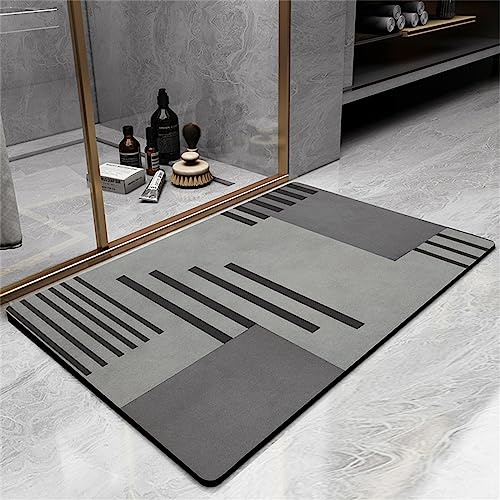 Badematte Rutschfester Badezimmerteppich Groß, Super Absorbierende Bodenmatte, Schnell Trocknend Badematten, Badteppich Rutschfest Badematte SaugfäHige Badvorleger Badezimmermatte Grey, 80x150cm