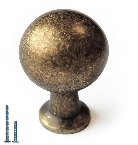 French Furniture Fittings Set of 6 Deep Antique Brass Kitchen Cupboard knobs, 23mm knobs for Cabinet Doors