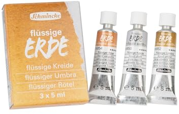 Schmincke - Flüssige Erden, Liquid Earth, Trio 3x 5 ml, 18 858 00, für Malerei, (Vor-) Zeichnung und Untermalung, vegan