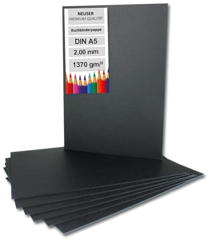 10x Buchbinderpappe DIN A5 in Schwarz, Stärke: 2,0 mm, Grammatur: 1.340 g/m²