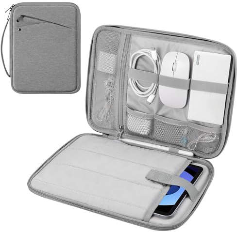 MoKo Housse de Protection 9-11 Pouces avec Poignée, Sac de Voyage Rembourré pour Nouvel iPad Air 11 Pouces M3 2025, iPad A16 11, iPad Pro 11 M4, iPad 10/9/8/7, Tab S9/S8 11, Gris Clair