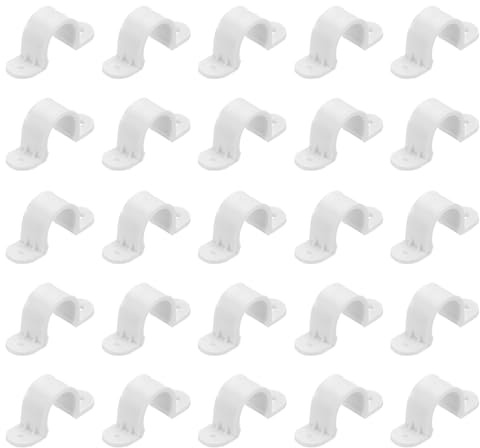 QUARKZMAN 30 Stück PVC-Rohrschellen, 16mm (5/8) Kunststoff-Kabelrohrschelle mit 2 Löchern, PVC-Rohrhalterung für PVC-Rohrleitungen und Kabel, weiß
