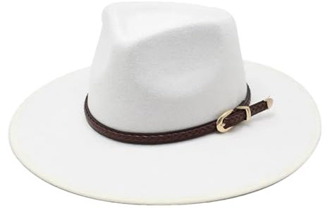 Hgvcfcv Fedora-Hut für Damen, Winter, Wolle, breite Krempe, Vintage-Filz, Jazz-Hut, Trilby-Kappe, Fedora-Hut, weiß, 6 7/8-7 1/8