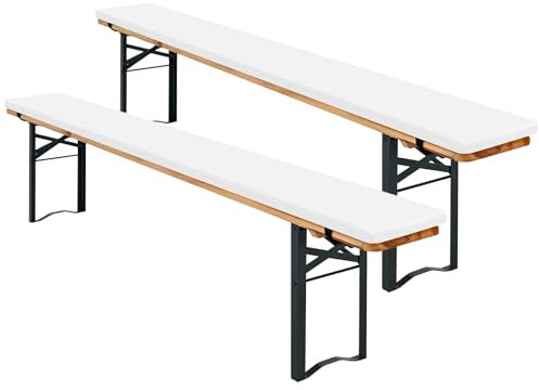 Teruntrue 2 Stück Bierbankauflagen, Bierbank Auflage 220x25x2cm bierzeltgarnitur Auflage, Waschbare bierbankauflagen für Biertisch & Party Festzeltgarnitur(Weiß)