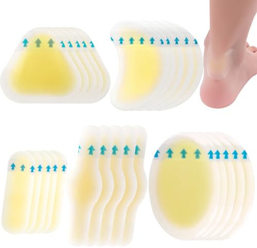 Blister Plasters for Feet, Invisible Hydrocolloid Gel Blister Bandages, Waterproof Adhesive Blister Protector for Toe Feet Heel Finger Prevent Discomfort from Foot Blisters (5Types)