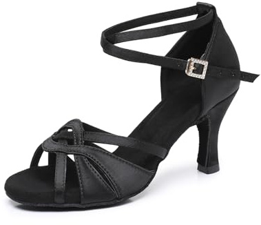 Rosefinch Scarpe da Ballo Latino per Le Donne Salsa Tango Ballroom Scarpe Professionali per la Pratica del Ballo Nero 7cm Tacco 34EU