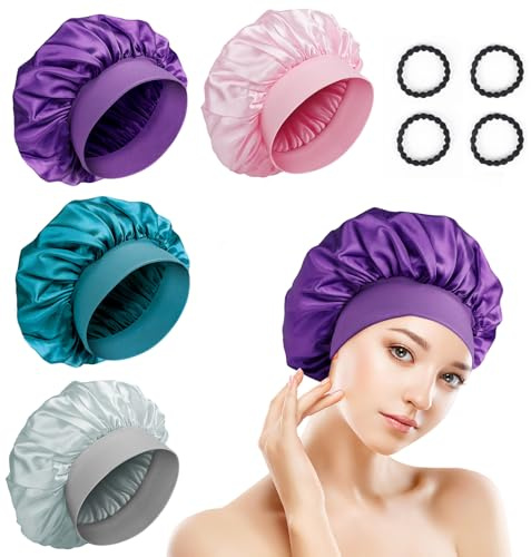 Romon Satin Hårmössa, 4 Stycken Sovmössa, Silke, Bonnet Natt Hårmössa, Justerbar Huvudbonad, Mjuk Huvudbonad Med Elastiskt Band För Kvinnor Och Flickor