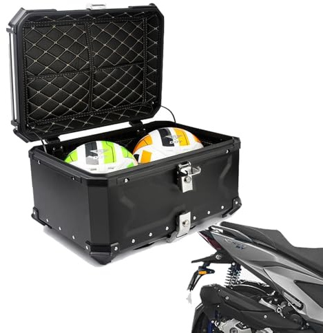 Motorcycle Top Case Aluminum Motorbike Top Box with Security Lock, Luggage Tour Trunk 28L 36L 45L 55L 65L 80L 100L For Motorbike Moped Back Rear Case(Black,80L)