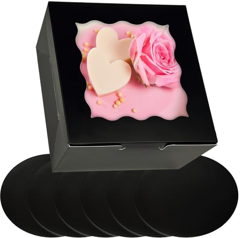 Gcardist Caja para Tartas 15,24 x 15,24 x 12,7 cm - 5 Juegos de Cartón Negro Con Ventana y 5 Tablas Redondas de 15,24 cm - Soporte para Tartas (6 x 6 x 5 Pulgadas)