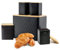 SG Traders 5pc Kitchen Storage Set with Airtight Bamboo Lids Includes Tea Coffee Sugar Nuts with Matching Biscuit Barrel Canister Jar & Stylish Bread Bin – Diamond Embossed Design Matt Finish (Black)