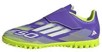 Adidas Unisex - Bambini F50 Club Hook And Loop Turf Football Boots Kids, Purple Rush/Ftwr White/Lucid Lemon, 30 1/2 EU