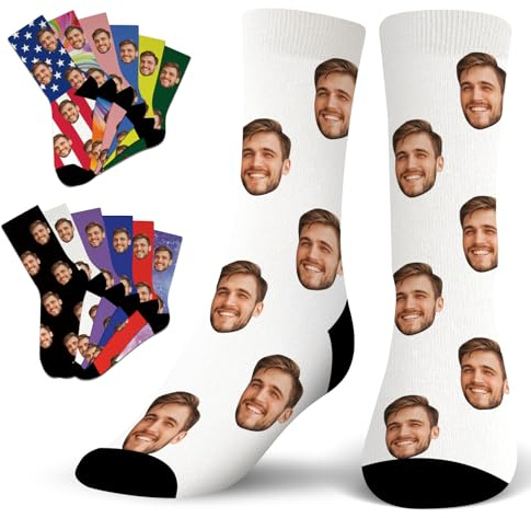 Beswitory Chaussette personnalisé photo,Chaussette drole aavec visage,Chaussettes personnalisables avec photo,Cadeaux personnalisés pour hommes Père,cadeaux personnalisés d'Anniversaire de Noël