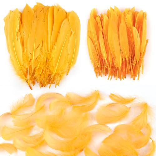 Neerow Federn zum Basteln, 250 Stück Gelb Bastelfedern, Natürliche Federn Basteln für Traumfänger, Ohrring, DIY Basteln, Kopfschmucksfedern, Hochzeit, Party Dekoration (3 Stile)