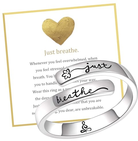 Joalpysm Just Breathe Rings for Women, Adjustable Rings for Women, Stainless Steel Hope Rings, Personality Encouragement Fashion Jewelry Gift for Sisters Friends (B)
