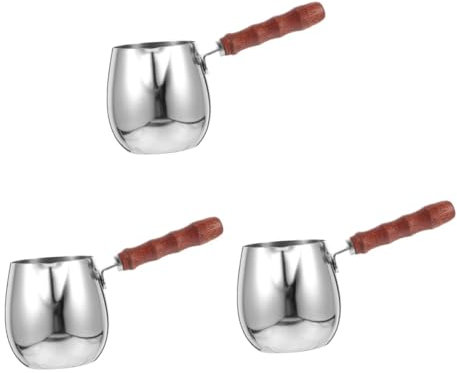 Cabilock 3piezas Jarra Inoxidable Para Espumar Leche Mango De Madera Taza Para Hacer Café y Latte Jarra Para Café Resistente y Manchas