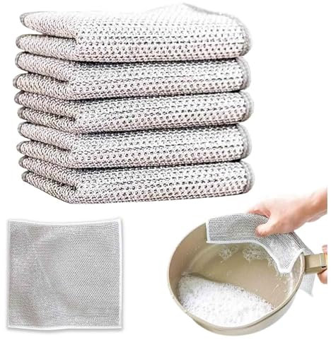 Yingjie 5 Pcs Non-Scratch Scrubbing Wire Dishwashing Rags,20 x 20Cm Multifunctional Non-Scratch Wire Dishcloth,Smart Scrubs - Non-Scratch Scouring Cloths, for Dishes Sinks Counters Tops of Stoves
