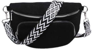 Neusky Damen Umhängetasche aus Öko-Kordstoff – Großzügiges Fassungsvermögen, Schlichtes Modernes Design | Umweltfreundliche Crossbody Bag für Alltag & Reise (Vintage-Schwarz)