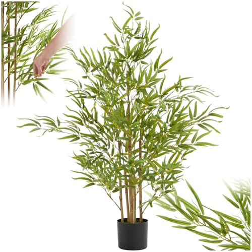 tectake® Bambu Artificial, Planta Artificial Realista con Hojas Densas, Ideal para Decoración Hogar, Arbol Artificial Interior Fácil de Limpiar, Plantas Artificiales Decorativas - 120 cm de Alto