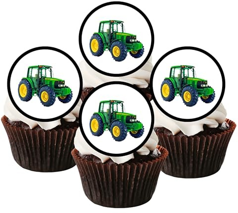 Green Tractor Edible Cake Topper, Farm Party Cake Decorations, Tractor Birthday Ideas, Farmer Cupcake Toppers, Farming Gifts For Men, Digger Cake-Topper UNCUT (12 x 5cm/2 Inch Discs)