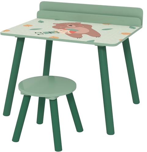 AIYAPLAY Mesa y Silla Infantiles de 2 Piezas Mesa Infantil con Silla y Estante para Libros Escritorio para Niños de +3 Años para Sala de Juegos Verde