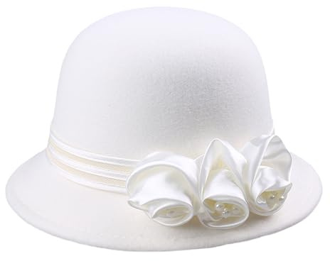 Btgghytr Fedoras Hut für Erwachsene und Damen, modischer Blumenhut, Wollglocke, Cosplay, Kostüm, 20er Jahre, Flapperhut
