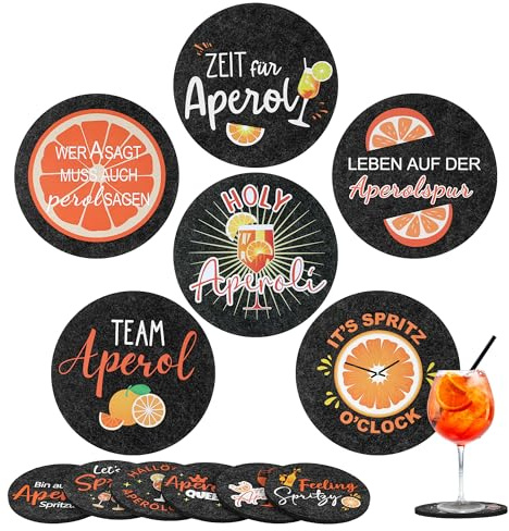Hejo 12 Piezas Posavasos de Fieltro Redondos, Posavasos para Aperol Regalo, para Aperol Spritz Set de Regalo, Posavasos de Bebidas Divertidas con Frases para Bar, Decoración de Mesa, Fiesta Temática