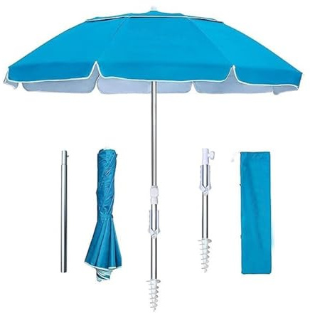 GFYHTN Strandschirm mit Sand Anker Ø 200cm, Sonnenschirm Portable knickbar, Tragetasche UV-Schutz 50+ für Strand Pool Garten(Blue Lake)