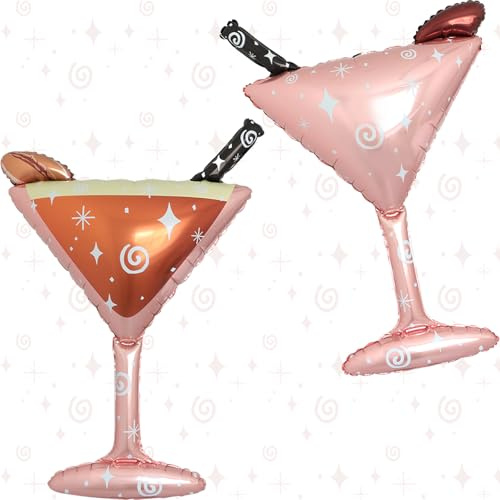 YTHETM 2 Pcs Espresso Martini Balloons Decor Giant Foil Cocktail Glass Balloon A Tiny Bit Older Birthday Decorations for Dirty Martini Party Bachelorette Bridal Shower Party Supplies (35 x 26 Inches)