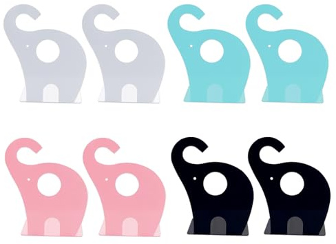 APKOL 8 st metallbokstöd för barn, elefant, bokstöd, djur | Bokstöd organisation halkfria bokstopp säkra rundade kanter för skolan hemma, svart vit rosa blå
